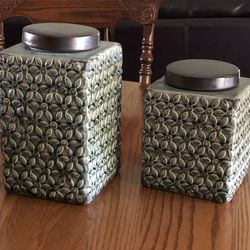2 Decorative Glass Canisters, 9.25” X 5.25” X 5.25” and 7” X 5.25” X 5.25”  Original Prices: $9.99 & $7.99