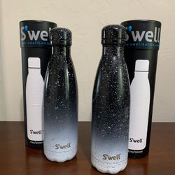 Two S'well Monochrome Collection Stainless Steel Water Bottles Ombre Speckle
