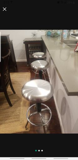 3 Stainless Steel Adjustable Swivel Counter Stools - Set of 3