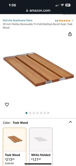 SEACHROME 29 inch Malibu Removable Tri-Fold Bathtub Bench Seat, Teak Wood -