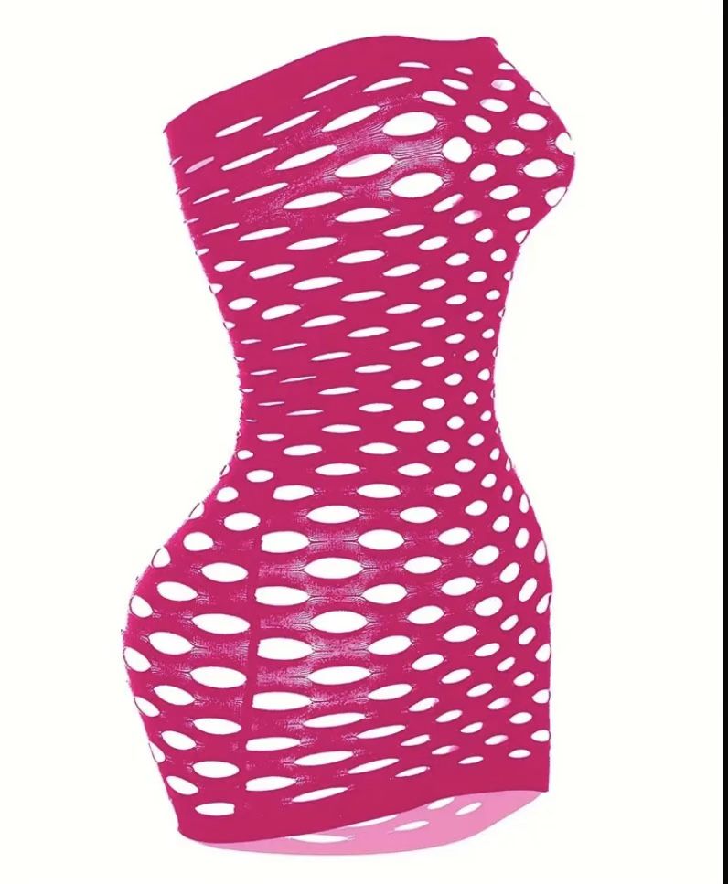 Pink Lingerie Dress for Women : Sexy Lace-up Corset with Holes, Polyamide and Elastane Blend, Adult Size , one Fits all , Panty, Ripped Fishnet