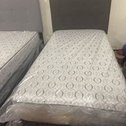 Twin Size Bed Frame With New Mattress And Boxspring Included 