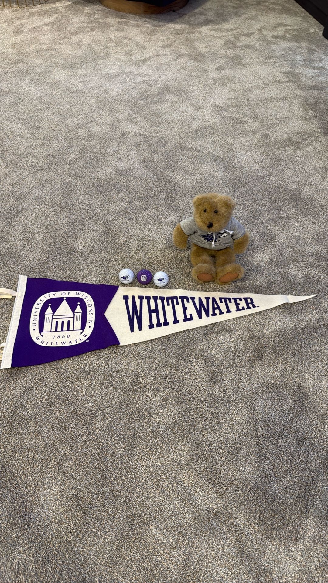 UW-Whitewater Memorabilia: Pennant, Golf Balls And Bear (UW-W)