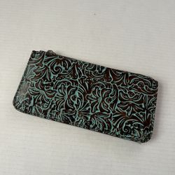 PATRICIA NASH St. Croce Wristlet Wallet Tooled Turquoise Embossed Leather