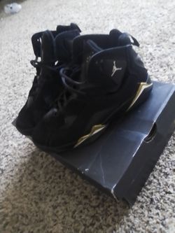 Jordan true flights, black white metallic gold, 5.5