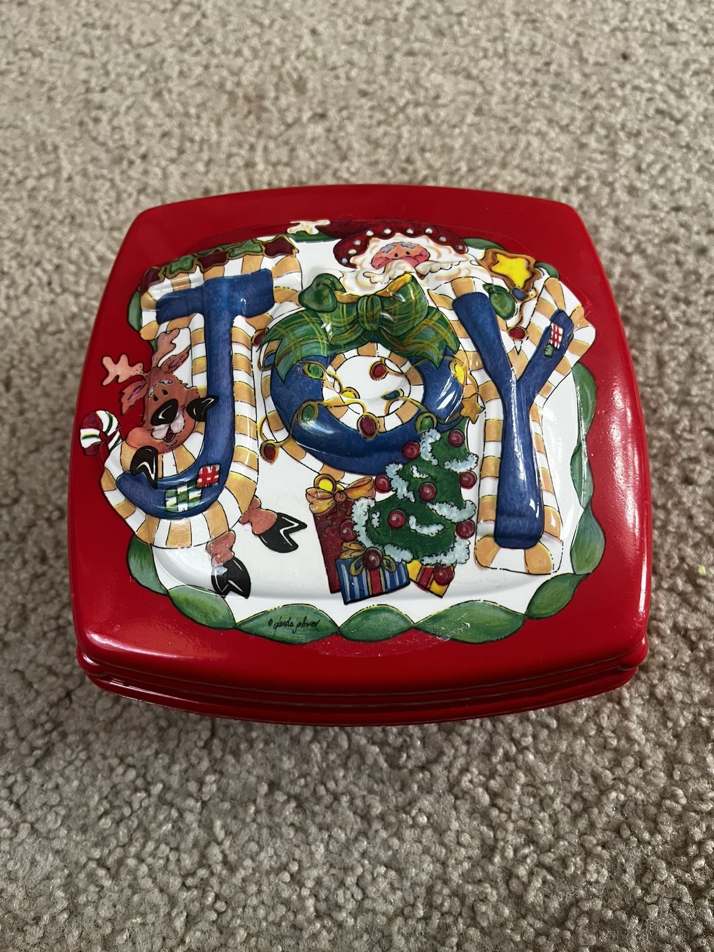 Vintage Christmas JOY 3d Plastic Cookie Candy Container Box Ullmann Co
