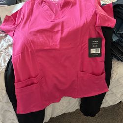 Pink Scrub Small Top, Black Scrub Top Medium 