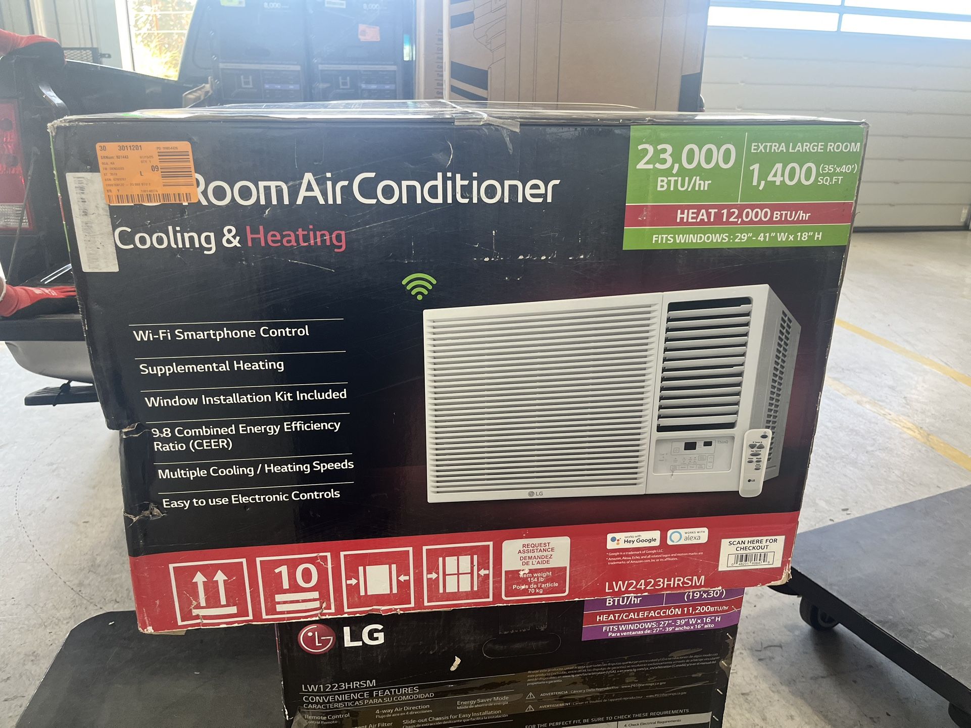 LG 23,000 BTU 230/208V Window Air Conditioner Cools 1400 Sq. Ft. with Heater, Wi-Fi Enabled New $399