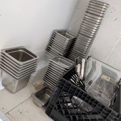 Steel and plastic food containers and lids,