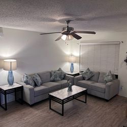 Ashley blue gray living-room set with tables only