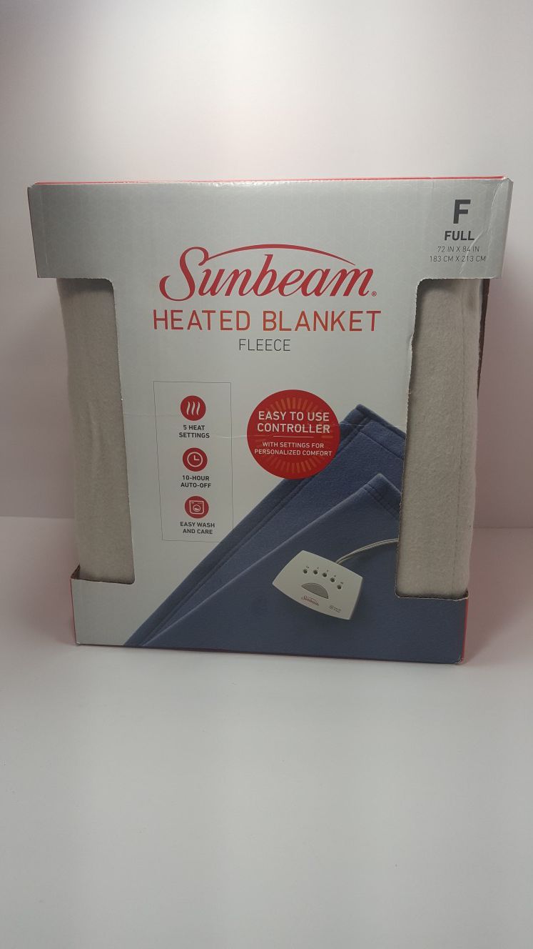 Sunbeam Full Electric Heated Fleece Blanket Warm 5 Heat, Auto Off, Controller
