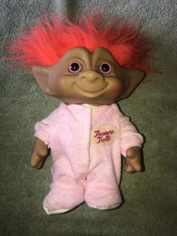 Ace Novelty Treasure Troll with Belly RED star Jewel 8 In. Tall Orange Hair