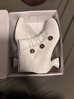 White Lace-Up Ankle Boots with Gold Buttons