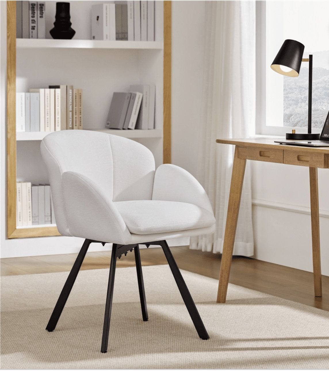 Flower Shaped Accent Chair with Removable Seat Cushion, White