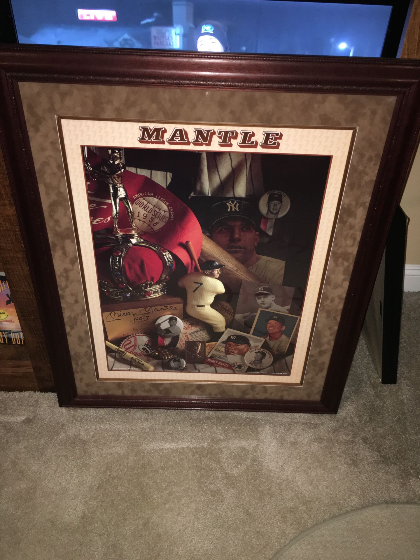 Mickey Mantle Autographed Print Framed (David Spindel Print)