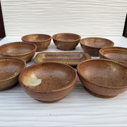 8 Vintage Handcrafted Pottery Round Stoneware Bowls Dishes