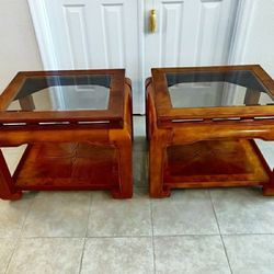 Mid Century Modern End Tables, Set Of Two Vintage Schnadig Chinoiserie Ming Style With Chow Legs ,