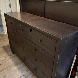 Large dark brown dresser, headboard, and side table - $20 (Bluemont)