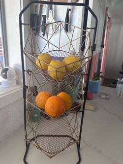 3-Tier Fruit Basket Stand – Rose Gold & Black