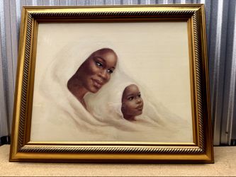 Vintage Mother and Child Framed Art Print Gold Rope Frame 33x29