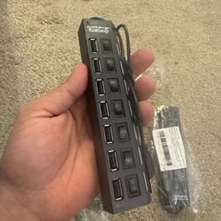 7-Port USB Hub 2.0, USB Hub USB Splitter with Individual Switches for Laptop, Computer, Keyboard and Mouse, USB Devices (Black)