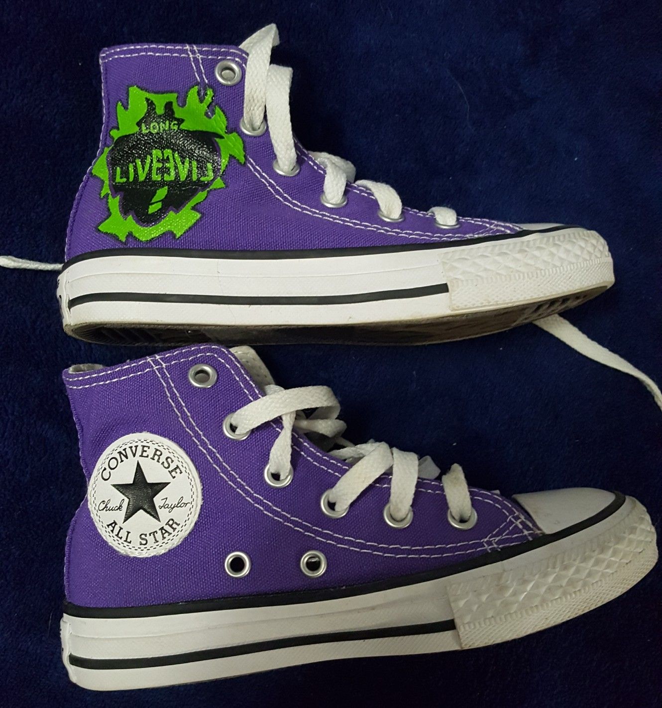 Custom Maleficent Hi top Converse shoes Size 11 kids Fall