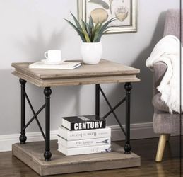 Rustic End Table with Wood Shelf