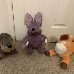 Walrus, Bat And Horse Plushes