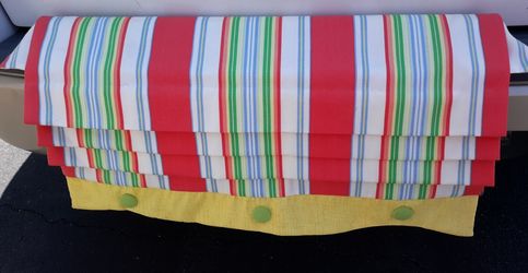 Pair Custom Made Stripe & Button Valances 