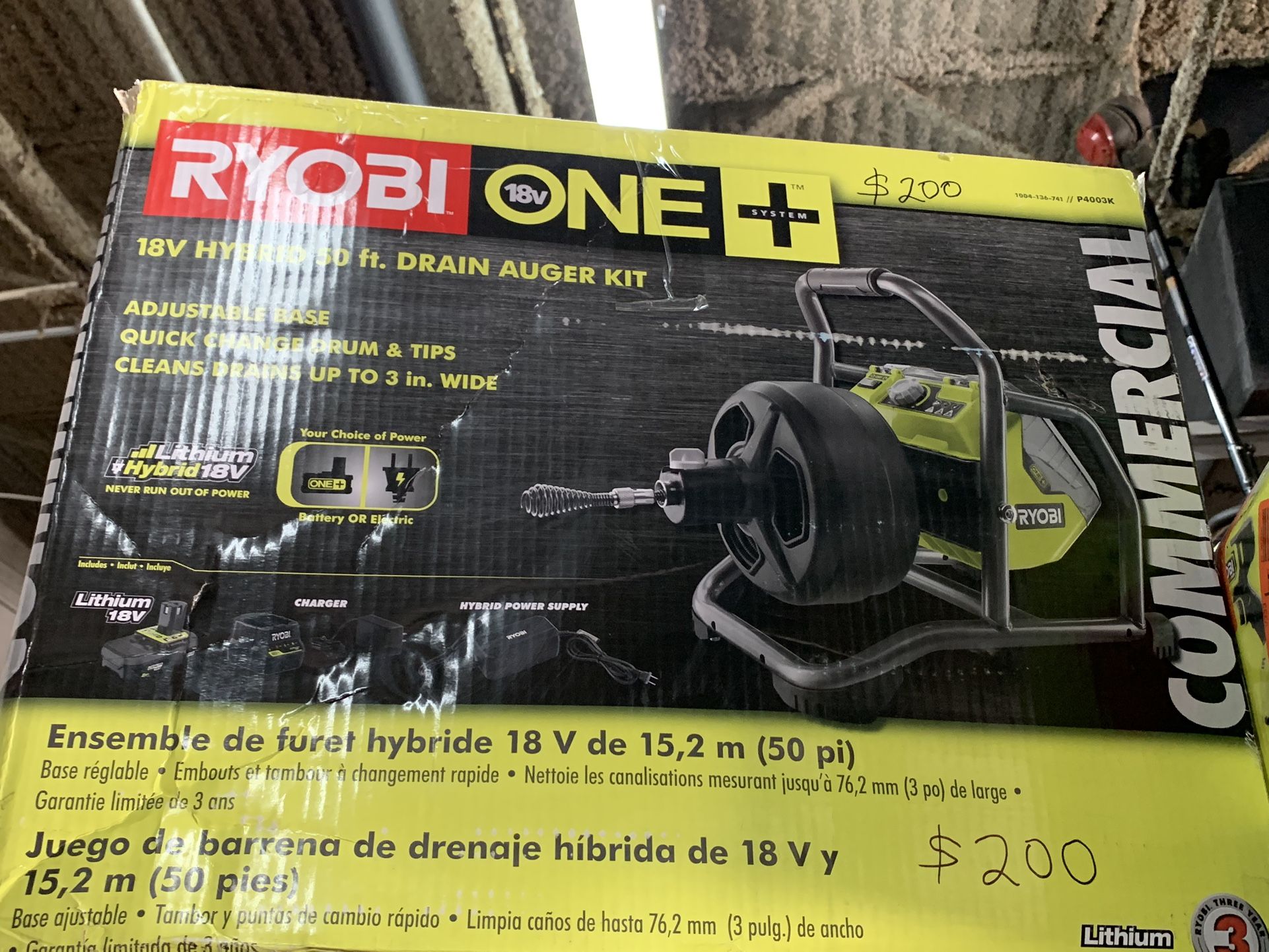 RYOBI ONE+ 18V Hybrid Drain Auger Kit with 50 Cable, Ah
