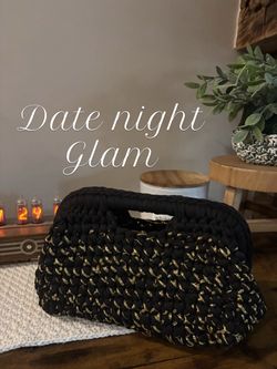 Black and Gold Crochet Knit Clutch Bag