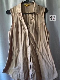 Finesse 2XL Sleeveless Lace-Up Back Button-Down Top
