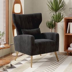 Black Velvet Wingback Accent Chair with Gold Legs
