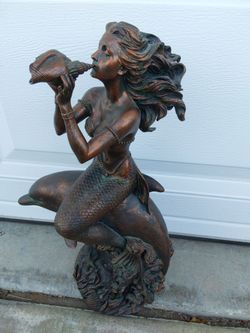 Large Mermaid with Conch Shell Statue