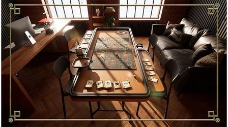 5.75 ft.  Yarro Foldable Gamefold Family Gaming / Poker / Cards / D&D / Board Games (Modular / Rail System) [NEW] **Retails for $350   <Brown / Black>