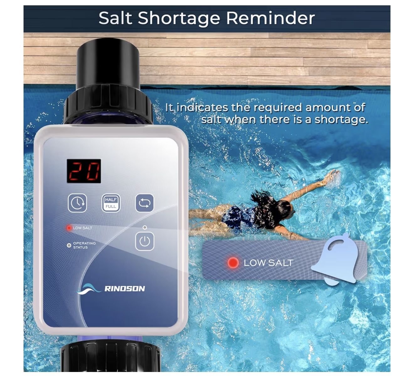 Saltwater Pool Chlorinator System for Above Ground Pools, Saltwater Pool System with Self-Cleaning Titanium Cell & LED Control Panel, Up to 12,000 Gal