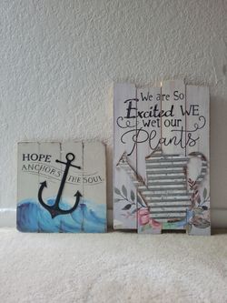 Set of 2 Rustic Wood Plank Wall Signs