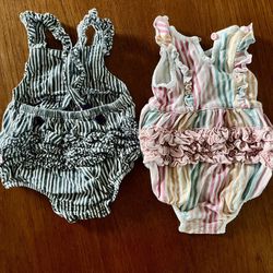 Ruffle Butts Baby Girl Bubble Romper Onesies 0-3 mo / 3-6mo - $10 each