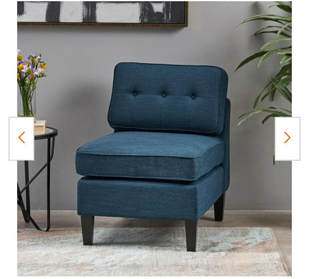 Crowningshield Navy Blue and Black Fabric Slipper Chair