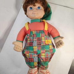 Vintage My Buddy Doll Boy Playskool Patchwork Hat Blue Eyes Brown Hair Toy