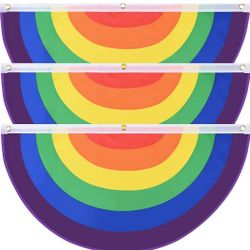 Rainbow Flag Bunting Pride Flag Half Fan Banner with Canvas Header and Brass Grommets for LGBT Community Parade Decoration Indoor Outdoor (3, 3x6 Feet