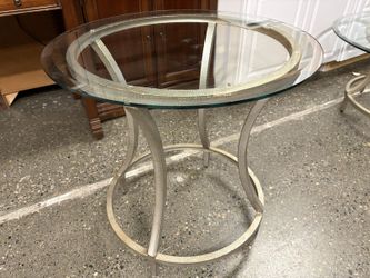 Textured Steel Ring Base Glass Top Side Table