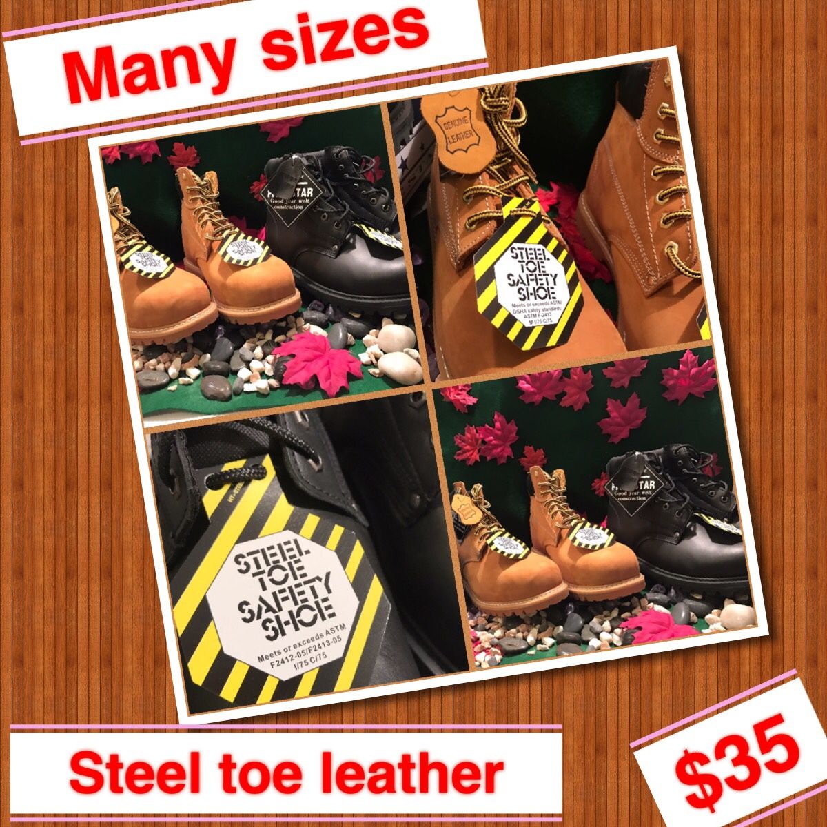 Steel Toe Men’s Genuine Leather Available Tan & Black