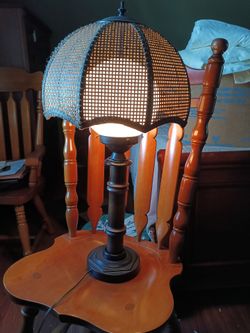 Vintage Table Lamp with Wicker Shade