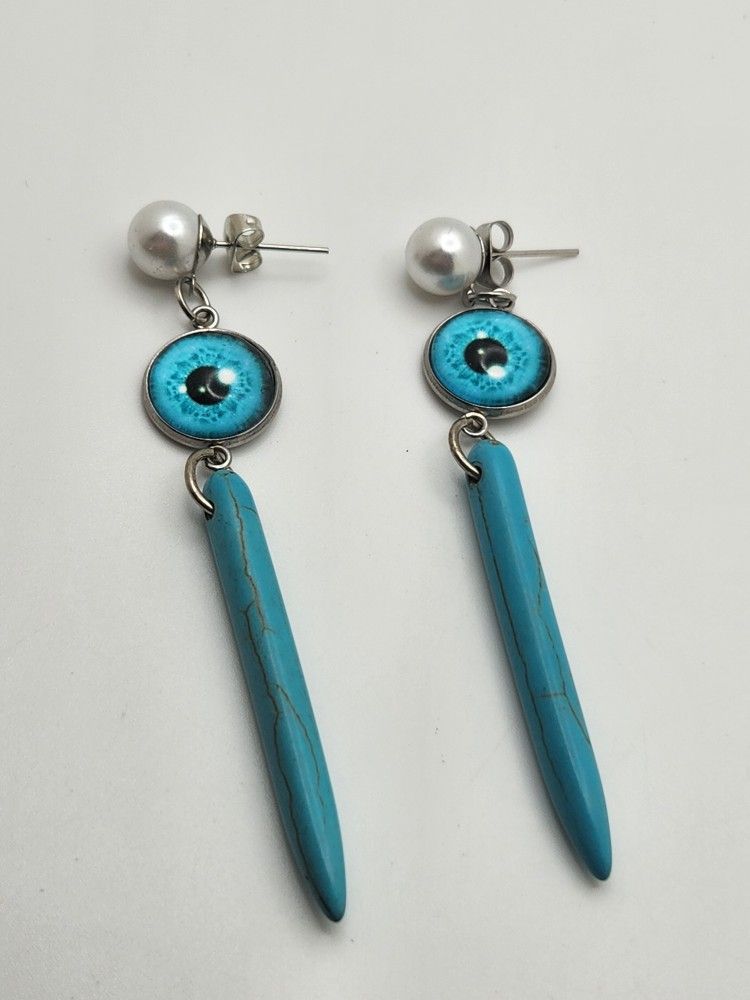 Blue Eyed Faux Pearl Earrings