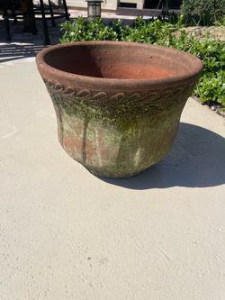 Large Terracotta Garden Planter Pot with moss patina