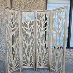 4 panels wood room divider (64"W×67"H).