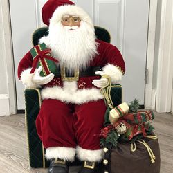 Large Vintage 30" Traditional Red Velvet Sitting Santa Claus Chair Father Christmas