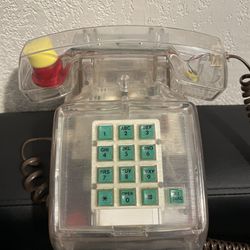 Vintage 1980's Home Phone With Push Green Buttons, Clear,Tested-READ DESCRIPTION
