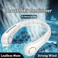 1200mAh New Mini Neck Mounted Fan Portable Bladeless Neck Rechargeable Air Cooler 3 Speed Mini Summer Sports Fan Outdoor